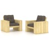 Chaises de jardin lot de 2 avec coussins taupe Pin imprégné 