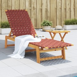 Chaises longues avec table rouge bois d'acacia solide et tissu 