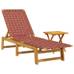 Chaises longues avec table rouge bois d'acacia solide et tissu 