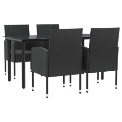 Ensemble à manger de jardin 5 pcs noir résine tressée et acier 