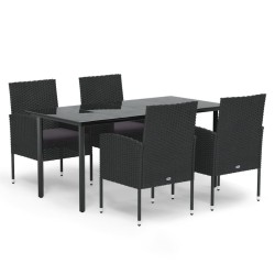 Ensemble à manger de jardin coussins 5pcs Noir Résine tressée 