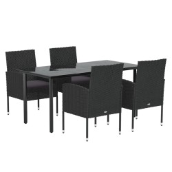 Ensemble à manger de jardin coussins 5pcs Noir Résine tressée 