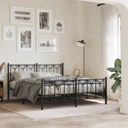 Cadre de lit métal sans matelas avec pied de lit noir 160x200cm 