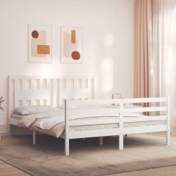 Cadre de lit sans matelas blanc 160x200 cm bois massif 