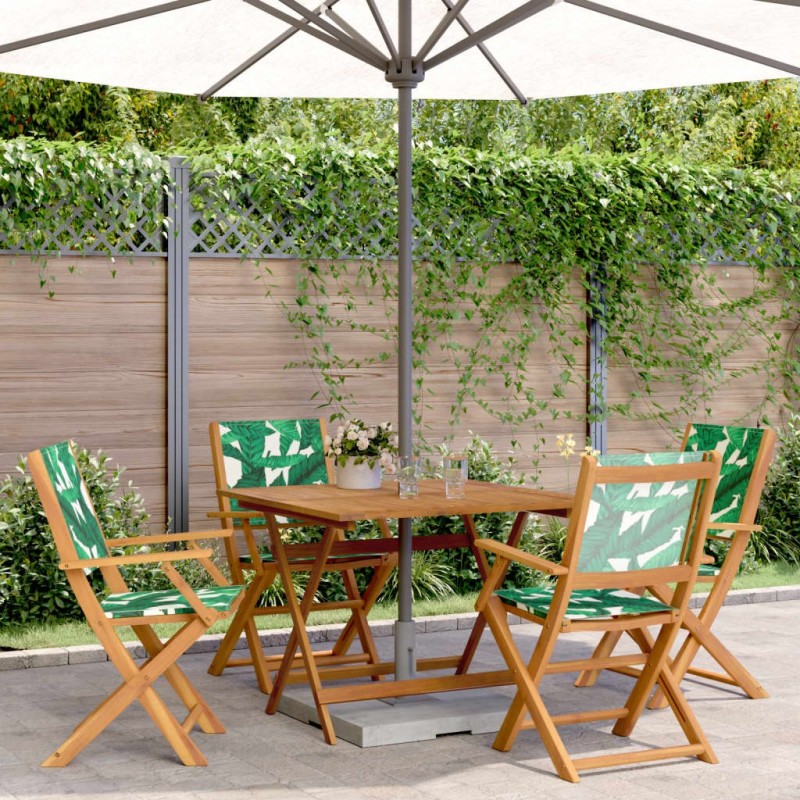 Ensemble à manger de jardin 5 pcs motif de feuilles tissu bois 