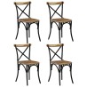 Chaises à dossier croisé lot de 4 noir bois de manguier massif 