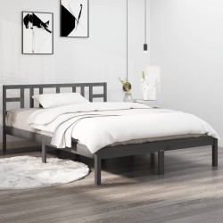 Cadre de lit sans matelas gris 135x190 cm bois massif 