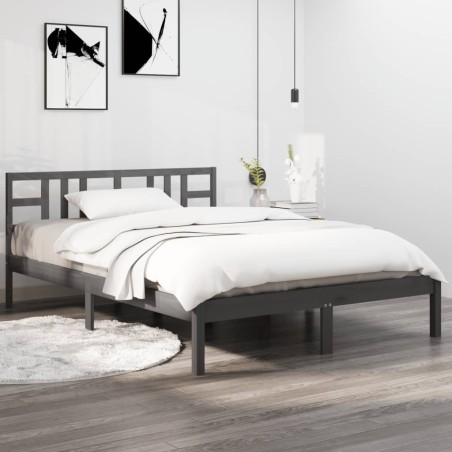 Cadre de lit sans matelas gris 135x190 cm bois massif 