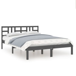 Cadre de lit sans matelas gris 135x190 cm bois massif 