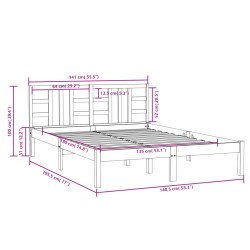 Cadre de lit sans matelas gris 135x190 cm bois massif 