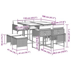 Ensemble à manger de jardin 9pcs coussins noir résine tressée 