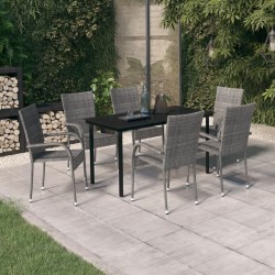 Ensemble à manger de jardin 7 pcs Gris et noir 