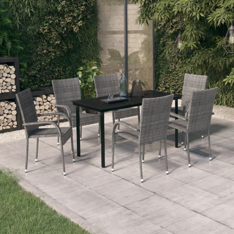 Ensemble à manger de jardin 7 pcs Gris et noir 