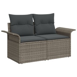 Canapés de jardin 5 pièces avec coussins gris en poly rotin, Canapé de jardin 2 places avec rangement et coussins gris en poly r