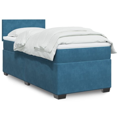 Sommier à lattes de lit avec matelas bleu 90x200 cm velours 