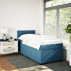 Sommier à lattes de lit avec matelas bleu 90x200 cm velours 