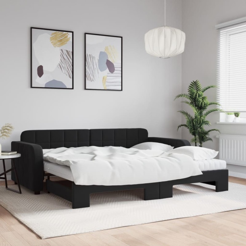 Lit de jour avec gigogne et matelas noir 90x190 cm velours 