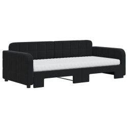 Lit de jour avec gigogne et matelas noir 90x190 cm velours 