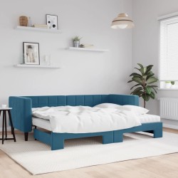 Lit de jour avec lit gigogne et matelas bleu 80x200 cm velours 