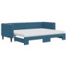 Lit de jour avec lit gigogne et matelas bleu 80x200 cm velours 