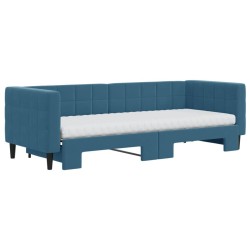 Lit de jour avec lit gigogne et matelas bleu 80x200 cm velours 