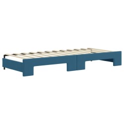Lit de jour avec lit gigogne et matelas bleu 80x200 cm velours 