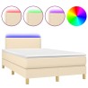Sommier à lattes de lit matelas et LED crème 120x190 cm tissu 
