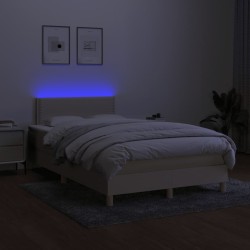 Sommier à lattes de lit matelas et LED crème 120x190 cm tissu 