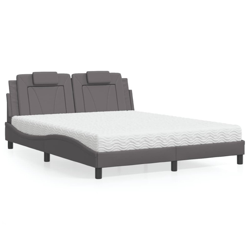 Lit avec matelas gris 160x200 cm similicuir 