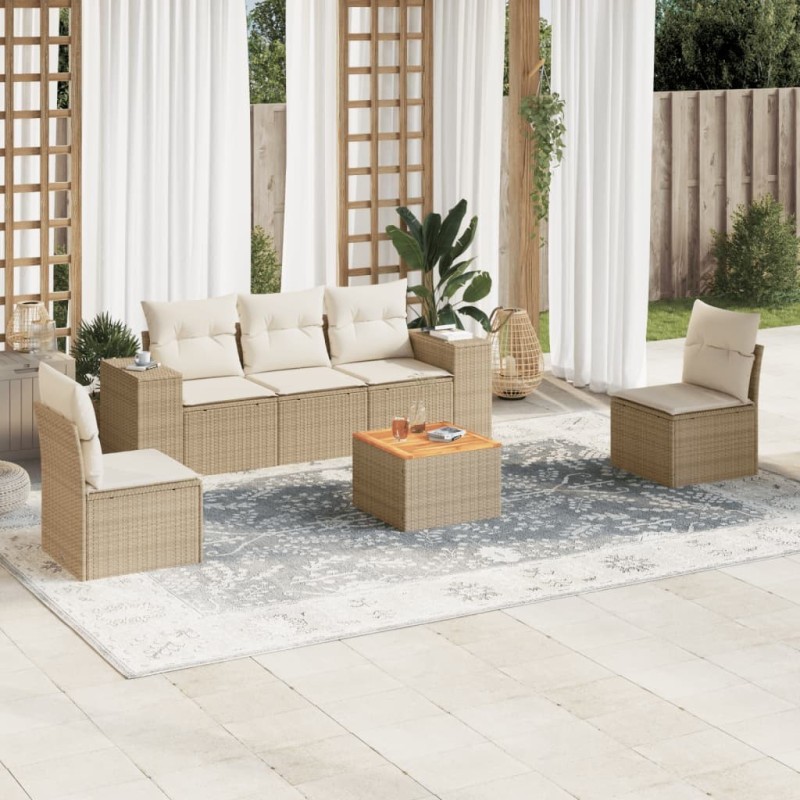 Salon de jardin avec coussins 6 pcs beige résine tressée 
