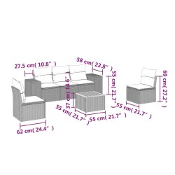 Salon de jardin avec coussins 6 pcs beige résine tressée 