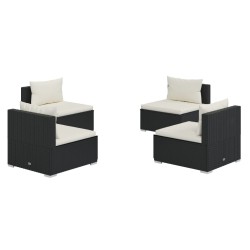 Salon de jardin 4 pcs avec coussins Résine tressée Noir 