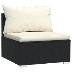 Salon de jardin 4 pcs avec coussins Résine tressée Noir 