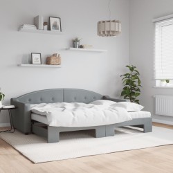 Lit de jour avec gigogne et matelas gris clair 80x200 cm tissu 