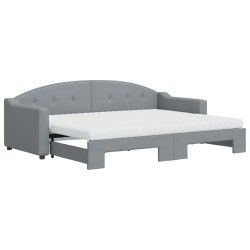 Lit de jour avec gigogne et matelas gris clair 80x200 cm tissu 