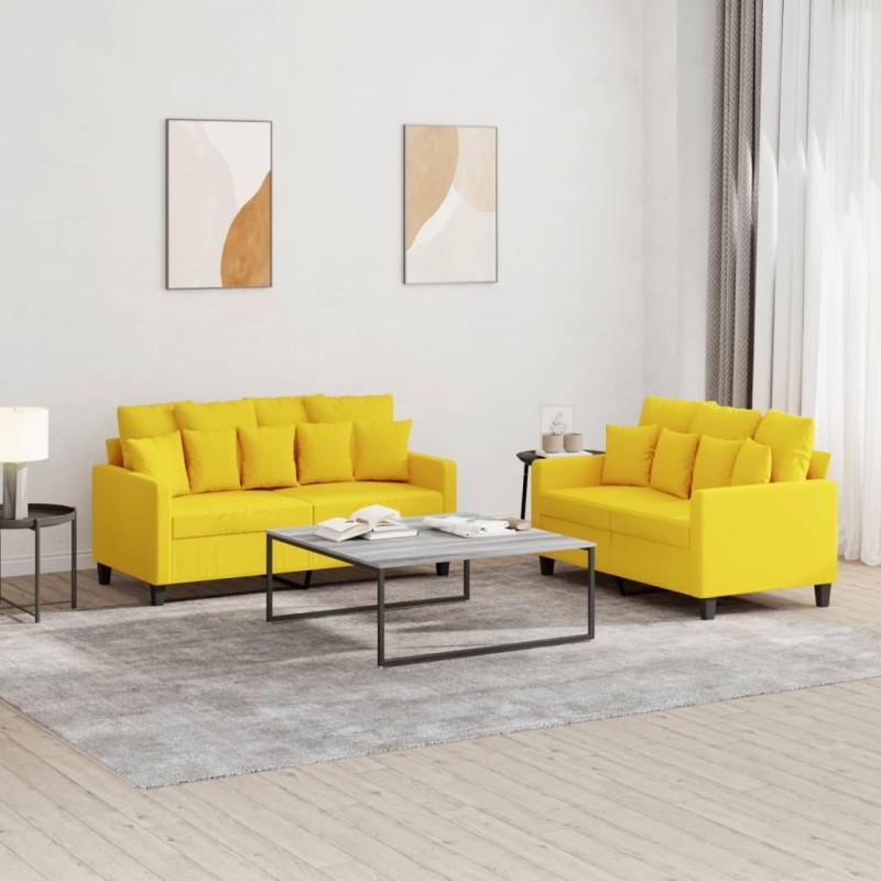 Ensemble de canapés 2 pcs avec coussins Jaune clair Tissu 