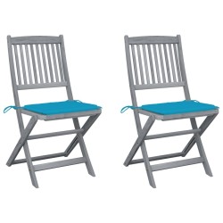Chaises pliables d'extérieur lot de 2 et coussins Bois d'acacia 