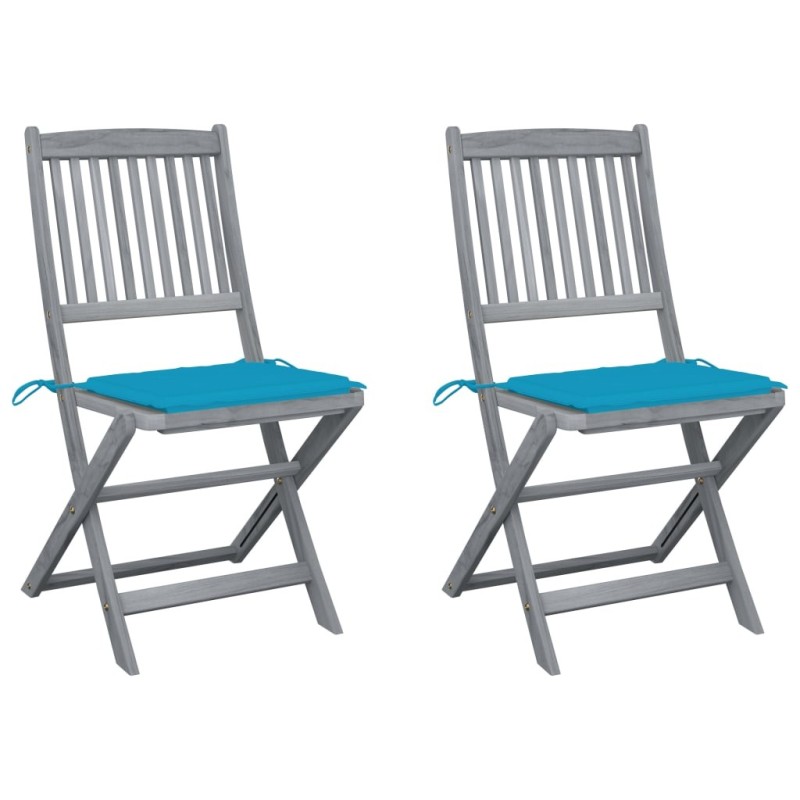 Chaises pliables d'extérieur lot de 2 et coussins Bois d'acacia 