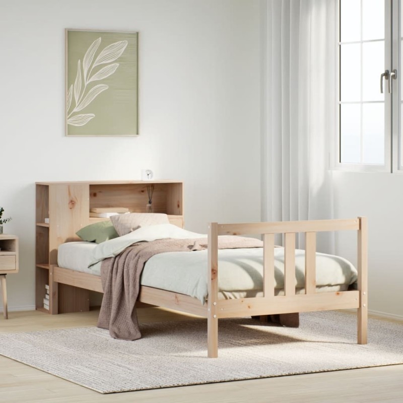 Lit bibliothèque sans matelas 90x190 cm bois de pin massif 