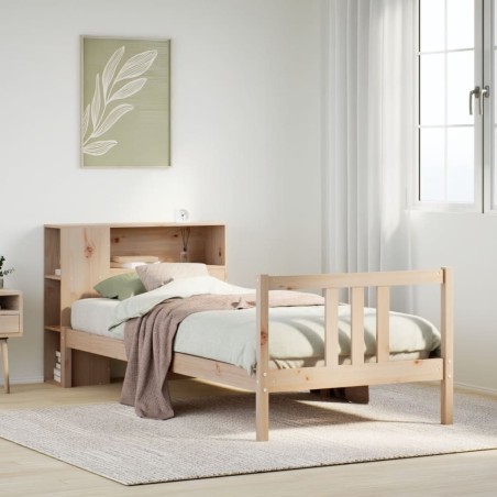 Lit bibliothèque sans matelas 90x190 cm bois de pin massif 