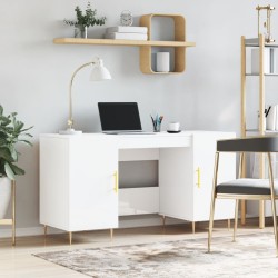 Bureau Blanc brillant 140x50x75 cm Bois d'ingénierie 