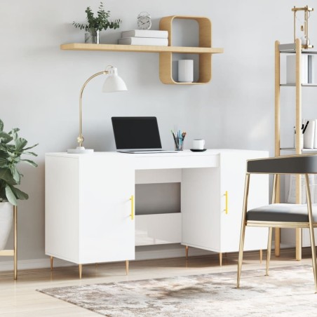 Bureau Blanc brillant 140x50x75 cm Bois d'ingénierie 