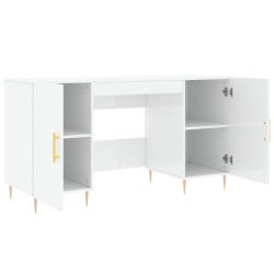 Bureau Blanc brillant 140x50x75 cm Bois d'ingénierie 