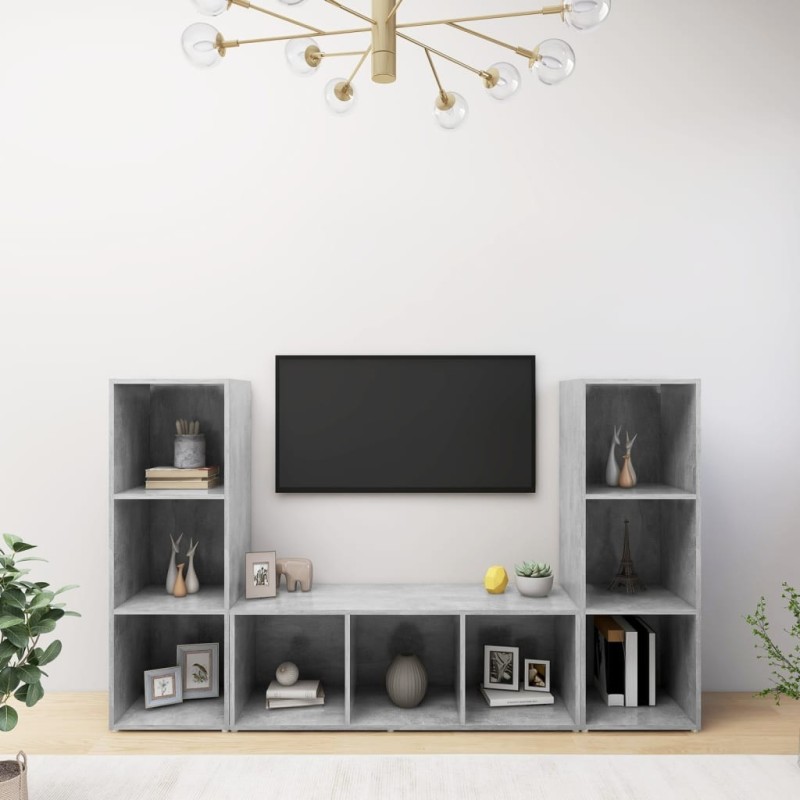 Meubles TV 3 pcs Gris béton 107x35x37 cm Bois d'ingénierie 