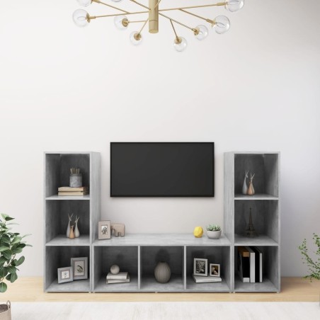 Meubles TV 3 pcs Gris béton 107x35x37 cm Bois d'ingénierie 