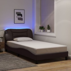Cadre de lit avec LED sans matelas marron foncé 100x200cm tissu 