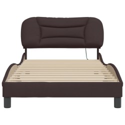 Cadre de lit avec LED sans matelas marron foncé 100x200cm tissu 