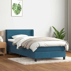 Sommier à lattes de lit et matelas bleu foncé 100x210cm velours 