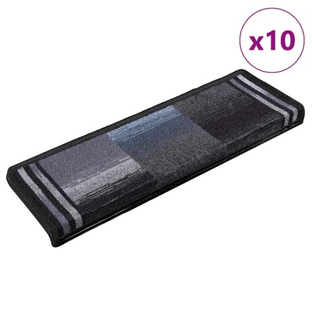 Tapis d'escalier autoadhésifs 10 pcs 65x21x4 cm Noir et gris 