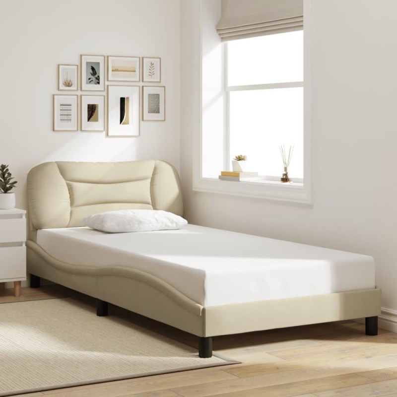 Cadre de lit sans matelas crème 100x200 cm tissu 